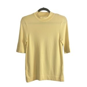 Cleo Mock Neck Elbow Sleeve Pullover Shortsleeved Sweater Knit Top Yellow XS